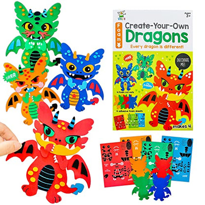 VKPI 4 Pieces EVA Foam Art Crafts Gift Kit, Creative Make Your Own Dragon, Cartoon Foam Paper Craft Projects for Kids Ages 4+ Toddler, Preschool - WoodArtSupply