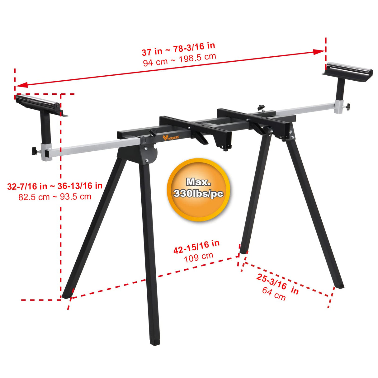 WORKESS Light Weight Universal Miter Saw Stand 330 Lbs Load Capacity Black and Grey WK-MS050B Single Pack WORKESS