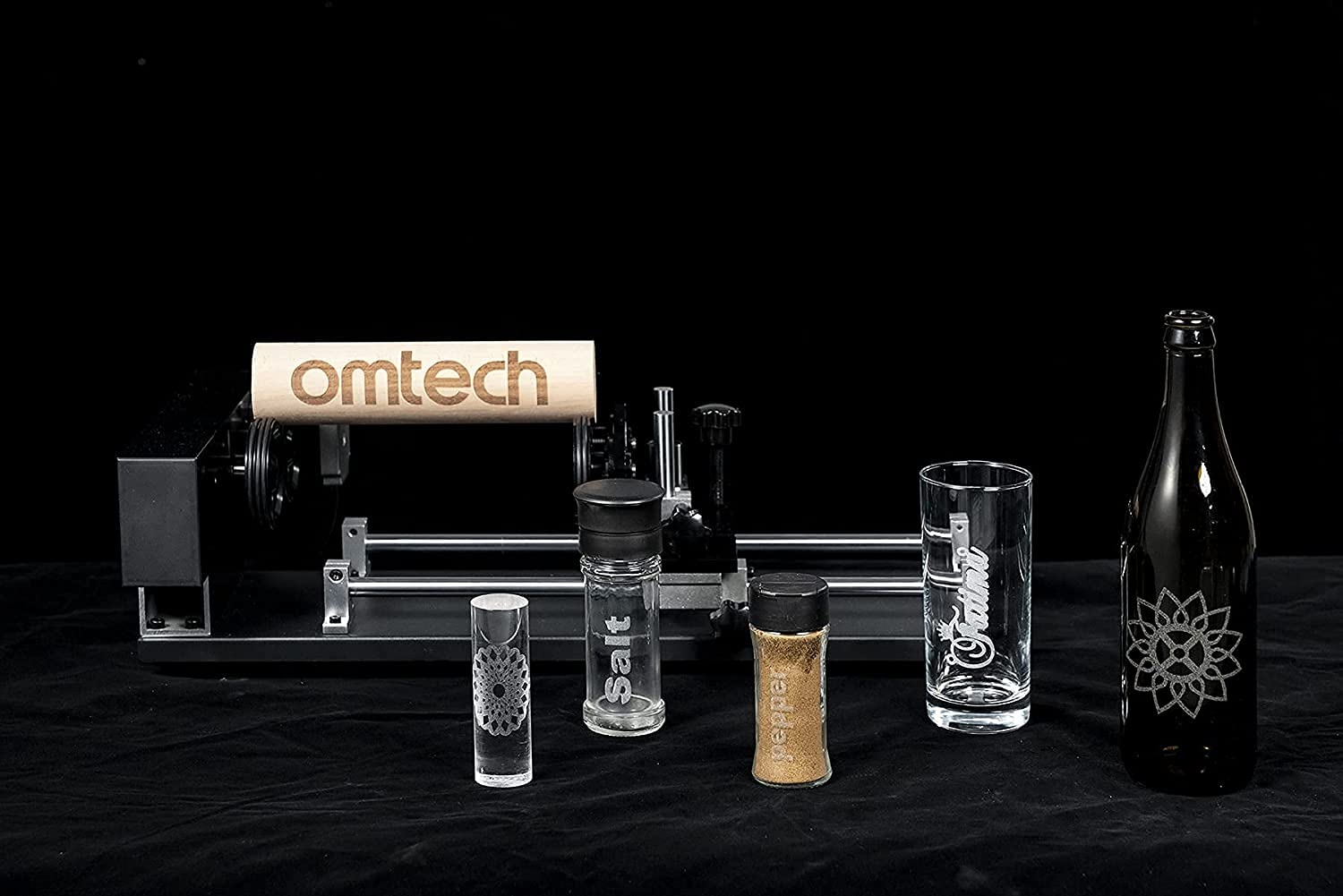 OMTech 4-Wheel Rotary Cutter and Engraver Attachment with Nema 23 2-Phase Stepper Motor for 50W 60W 80W 100W 130W CO2 Laser Engraving Machine Rotary OMTech