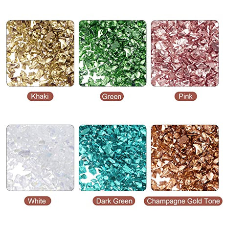 uxcell 6 Colors Crushed Glass Chips, 1-4mm Irregular Glitter Metallic Glass for Craft DIY Vase Filler Epoxy Resin Decoration 28g Gold Tone Green uxcell