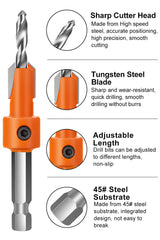 Lytool Countersink Drill Bit Set,5Pcs Counter Sink Drill Bit for Wood,1/4" Hex Shank Tapered Drill Bits for Woodworking and Carpentry,Quick Change Lytool