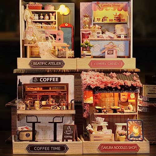 Lannso DIY Dollhouse Miniature Kit, Doll House Kit with Dust Proof Cover, Mini Handmade Wooden Dollhouse Toys for Adult Gift(QT41) Lannso