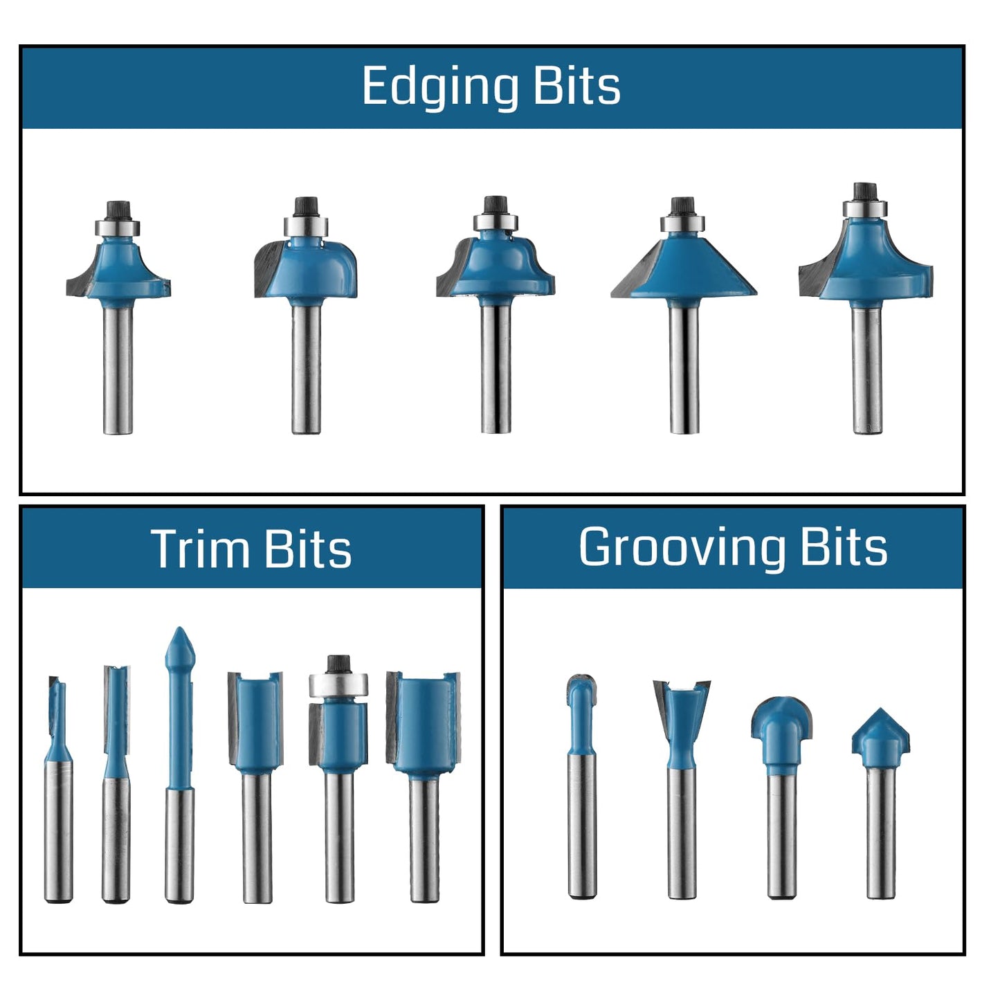 Genmitsu 15pcs 1/4 Inch Shank Router Bits Set, Woodworking Tools for Trim, Groove & Edge Treatment, DIY, CNC Machine Engraving, Woodworking Project, - WoodArtSupply