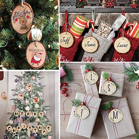 AD Beads 230 Pieces Natural Wood Slices and Round (30 Pieces Slices, 16mm 50 Pieces, 14mm 50 Pieces, 12mm 100 Pieces) Plus 30 Yards Craft String kit AD Beads