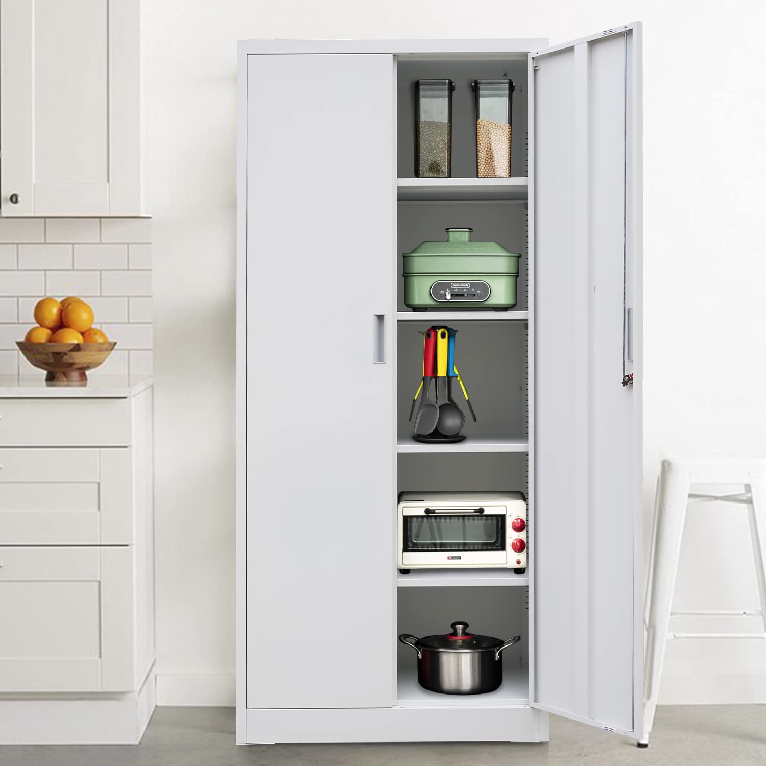 YEEZER Metal Storage Cabinet with Locking Doors and Shelves, 71" Large Garage Locker with 4 Adjustable Shelves, Steel File Cabinet for Office, YEEZER