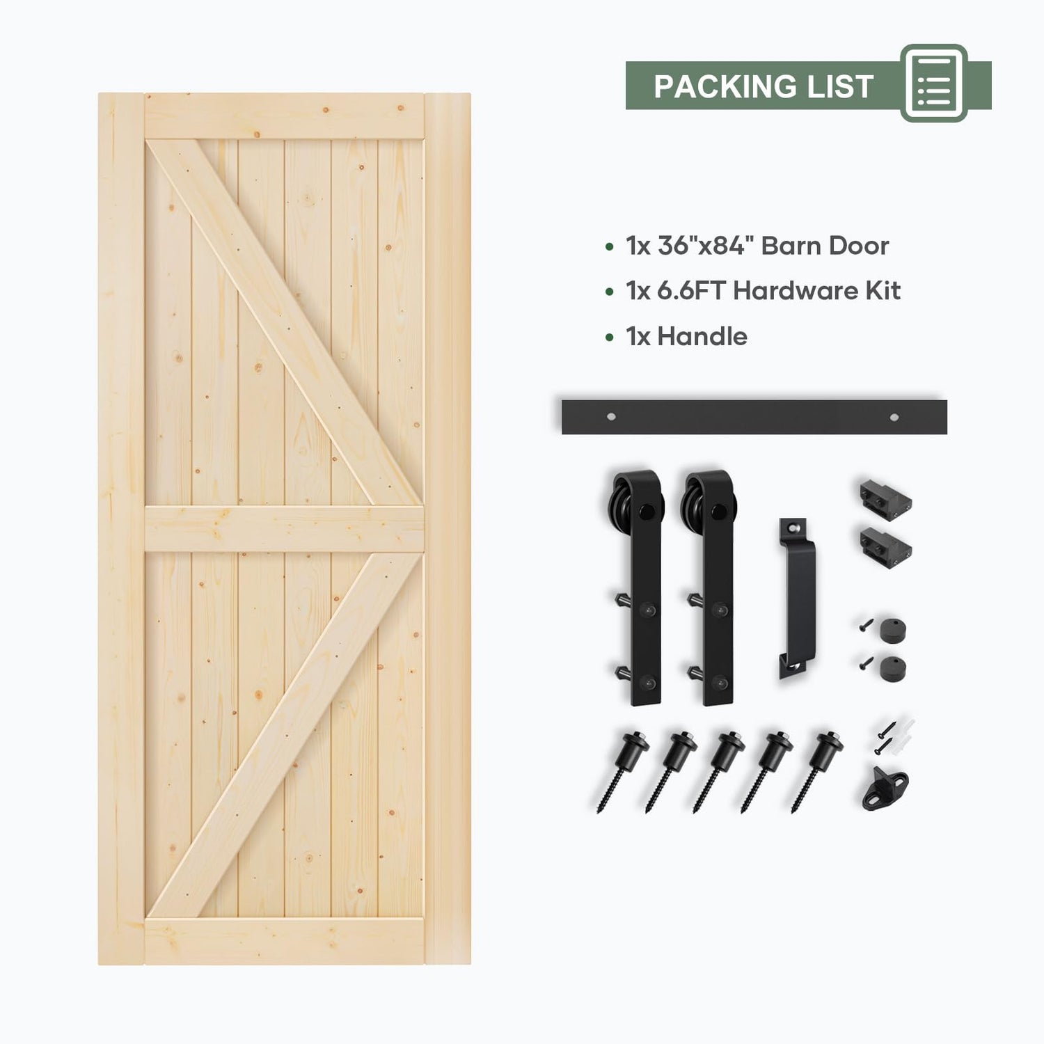 ROYMELO 36x84 inch Sliding Barn Wood Door Slab with 6.6ft Hardware Kit, Requires Simple DIY Assembly ROYMELO