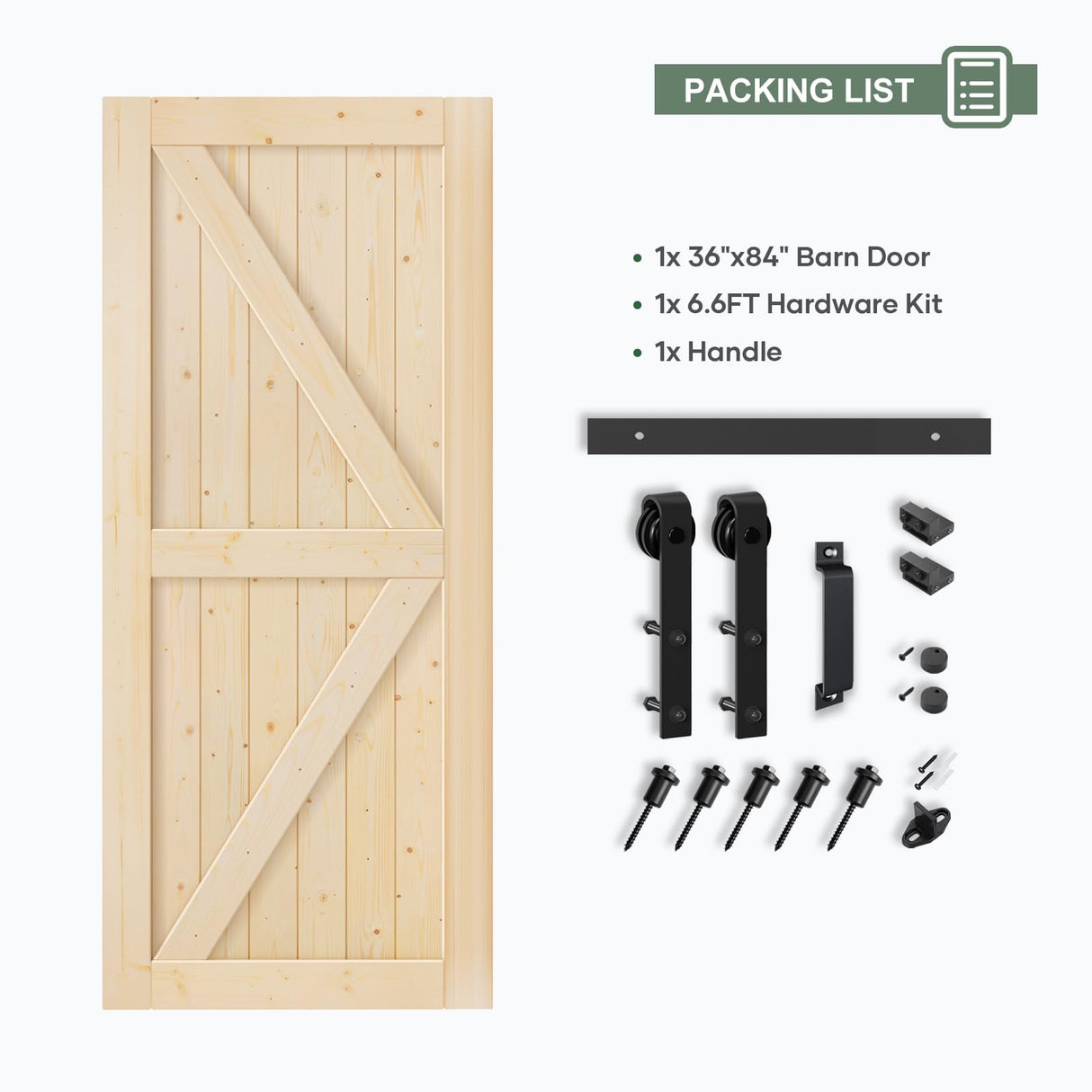 ROYMELO 36x84 inch Sliding Barn Wood Door Slab with 6.6ft Hardware Kit, Requires Simple DIY Assembly ROYMELO
