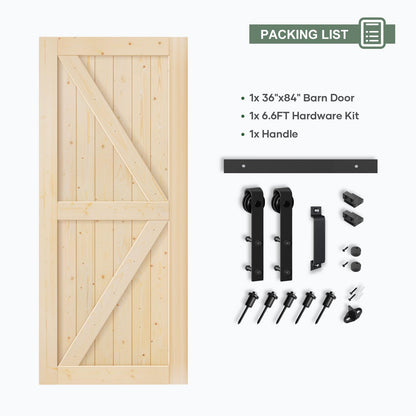 ROYMELO 36x84 inch Sliding Barn Wood Door Slab with 6.6ft Hardware Kit, Requires Simple DIY Assembly - WoodArtSupply