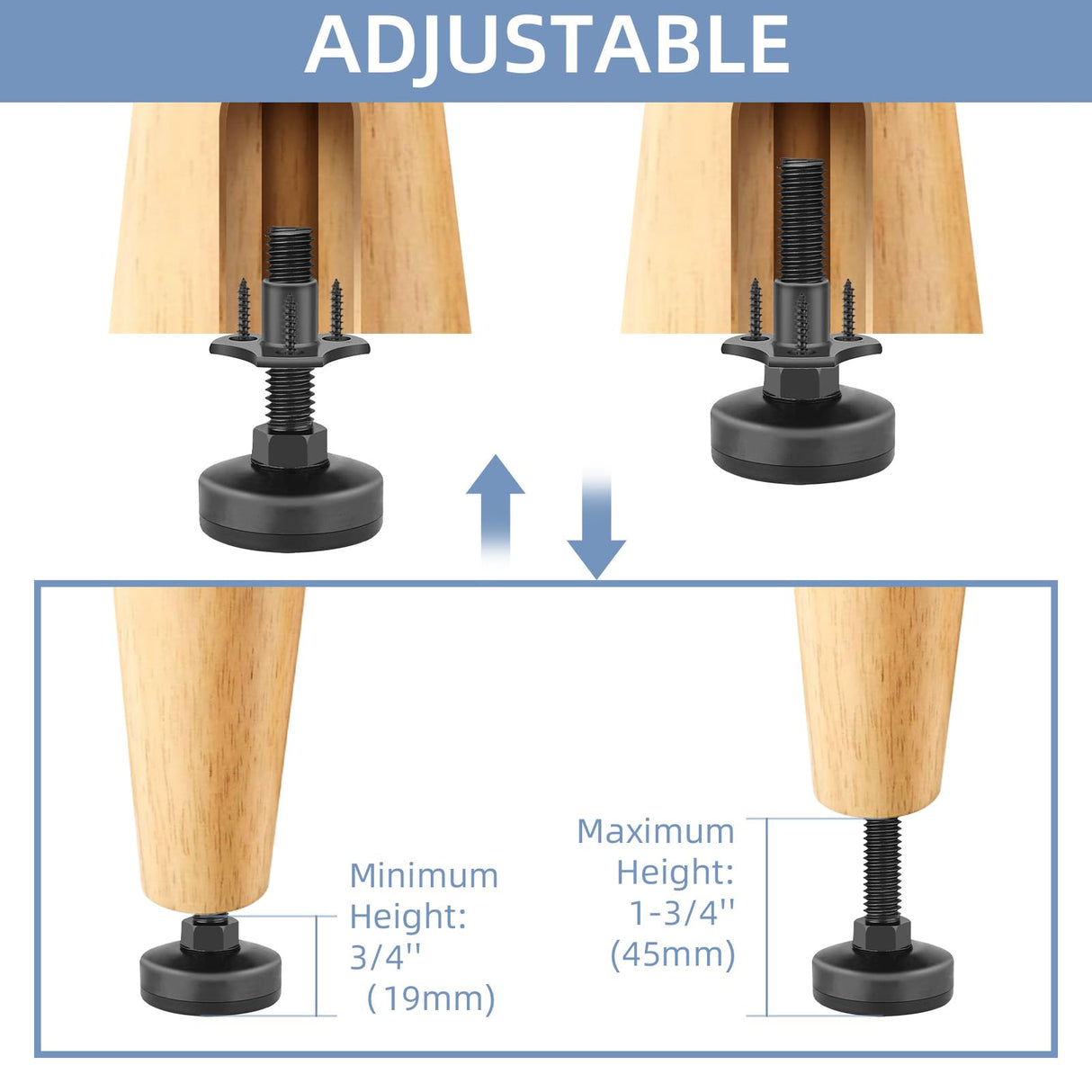 ReFeltidolom 3/8''-16 Thread Adjustable Leveling Feet Furniture Levelers, Heavy Duty Leg Levelers Furniture Legs for ReFeltidolom