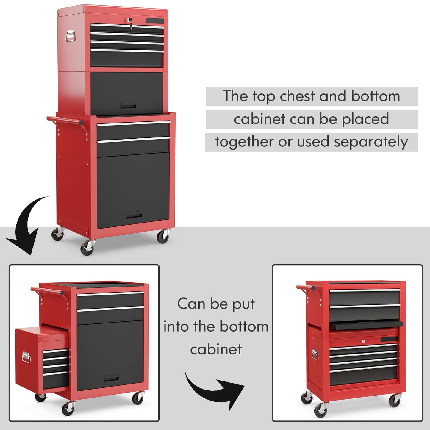 Goplus 6-Drawer Rolling Tool Chest, 3-in-1 Tool Box Organizer w/Auto Locking System & Lockable Wheels & Sliding Drawers & Detachable Top, Tool - WoodArtSupply