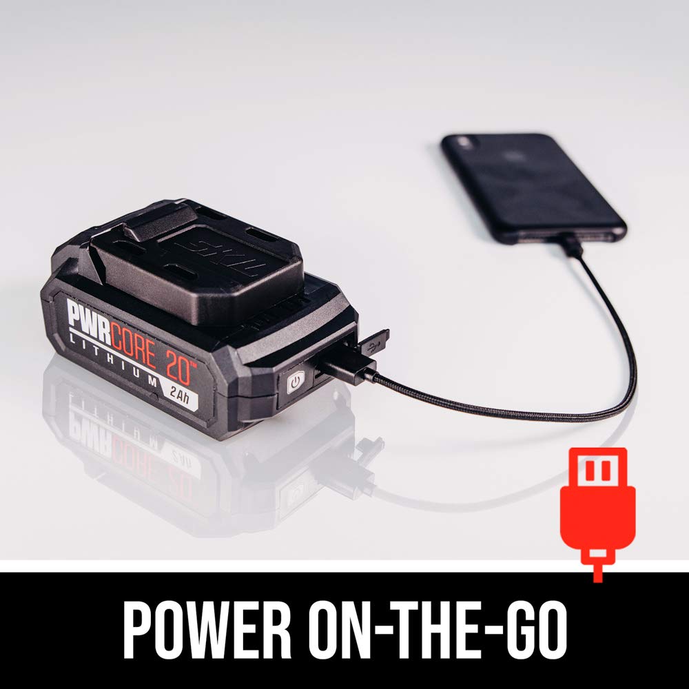 SKIL PWR CORE 20 Brushless 20V 1/2 Inch Drill Driver Includes 2.0Ah Lithium Battery and PWR JUMP Charger - DL529302 Skil