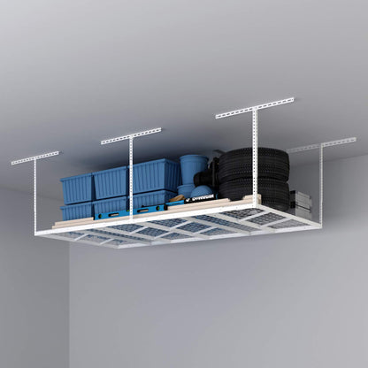 FLEXIMOUNTS Pro 4x8 Overhead Garage Storage Rack,Adjustable Garage Storage Organization Systerm,Heavy Duty Metal Garage Ceiling Storage Racks,800lbs - WoodArtSupply