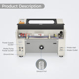 Monport Upgraded Fireproof Auto Focus 100W CO2 Laser Engraver & Cutter with Large Working Area (24" x 40"),with 6L CW-5200 Industrial Water Chiller Monport