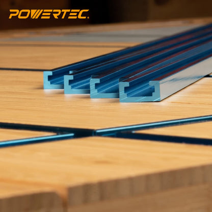 POWERTEC 71118 24 Inch Double-Cut Profile Universal T-Track with Predrilled Mounting Holes, 2 Pack, Aluminum T Track for Woodworking Jigs and