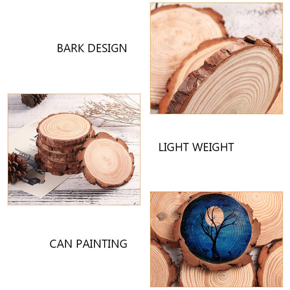 VOSAREA 12pcs Natural Wood Slices, Unfinished Wood Bark Slices Log Circles Round Natural Wood Coasters Christmas Wood Ornaments for Painting Coasters VOSAREA
