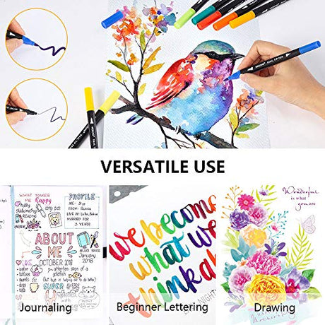 Art Markers Dual Brush Pens for Coloring, 60 Artist Colored Marker Set, Fine and Brush Tip Pen Art Supplier for Kids Adult Coloring Books, Bullet Nicecho