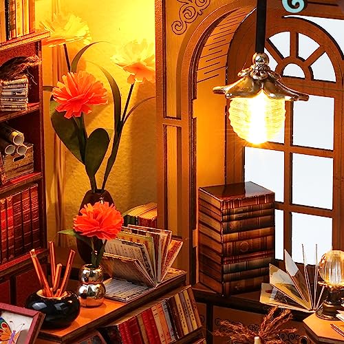 DIY Miniature Wooden Dollhouse Kit: Magic Book Store House with Furniture and LED - Great Handmade Crafts Model Building Kit Decor Gifts for Adults