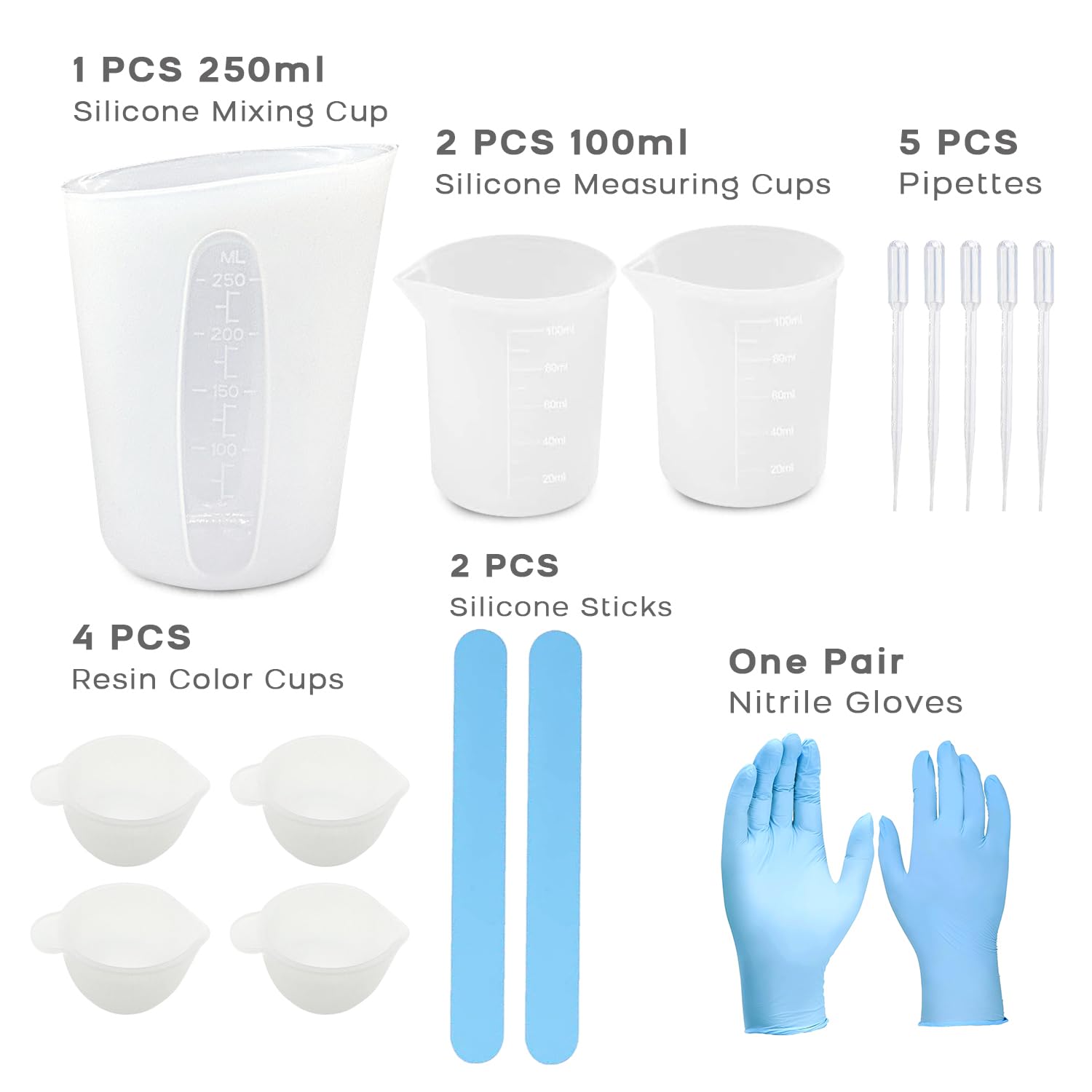 DR. RESIN 250&100 ml Silicone Measuring Cups, Resin Supplies, Silicone Stir Sticks, Pipettes, Gloves for Resin Mixing, Jewelry Making, Resin Molds DR. RESIN