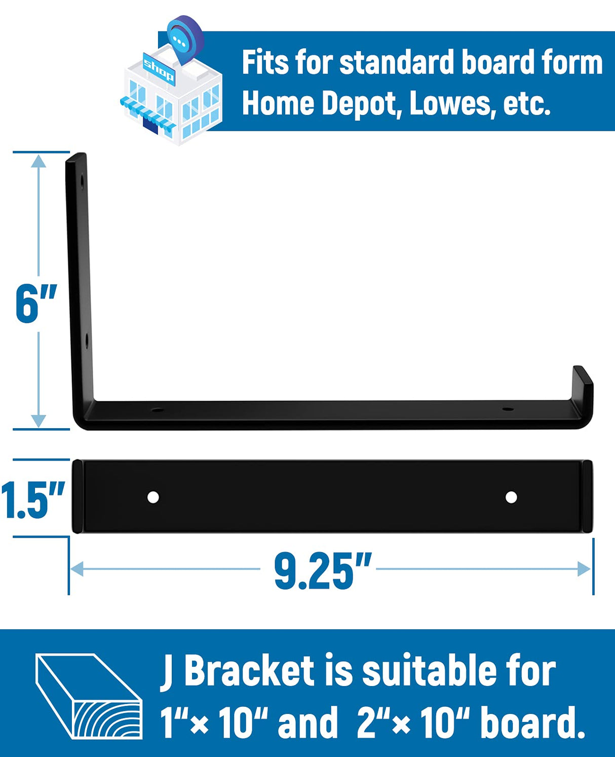 LEOPO 10 inch Shelf Bracket for DIY Floating Shelf, 1/5 inch Thick Heavy Duty Bracket, 4 Pack LEOPO