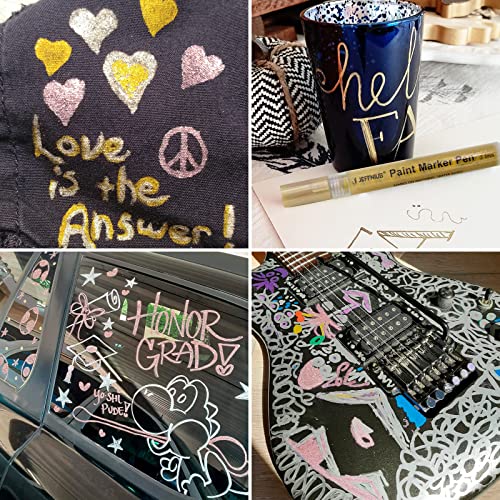 JEFFNIUB Gold,Silver,Rose Gold Paint Pens 6pcs 2mm Medium Tip + Rose Gold Paint Pens 6pcs Fine Tip Acrylic Paint Markers, Bundle for Fabric,Wood, JEFFNIUB