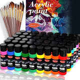 Acrylic Paint Set of 54 Colors 2fl oz 60ml Bottles with12 Brushes,Non Toxic 54 Colors Acrylic Paint No Fading Rich Pigment for Kids Adults Artists HissiCo