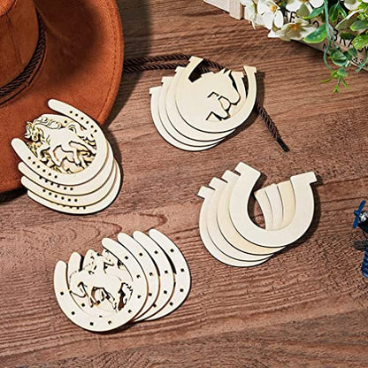 Sewroro Childrens Toys Horseshoe Shape Wood Cutouts: 24pcs Unfinished Wooden Horseshoes Cowboy Wood Cutouts Blank Horseshoes Wood Slices Paint Crafts - WoodArtSupply