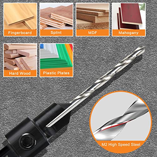 5-pc Woodworking Countersink Counterbore Drill Bit Set 3in1 for #6 8 10 12 16 Screws, M2 Pilot Drill Bits Adjustable Depth, 82-Degree Chamfer with