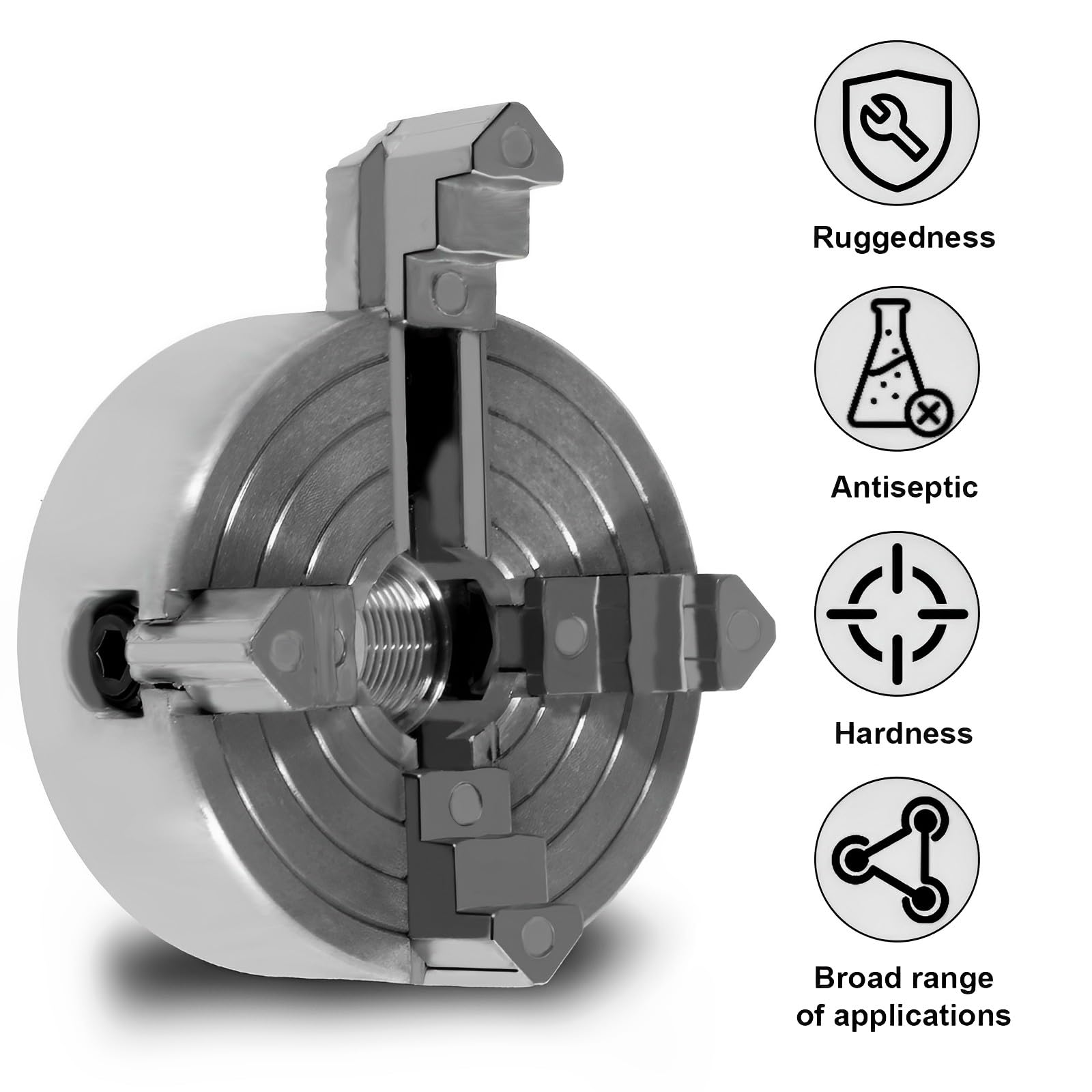 4-Jaw Lathe Chuck Kit, Zinc Alloy Self-Centering Wood Lathe Chuck, with Wrench and Connecting Rod, Independent Reversible Jaw, Sturdy Mini Metal - WoodArtSupply