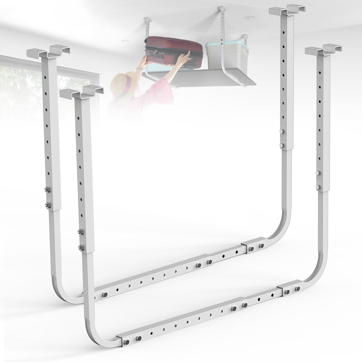 ruiru bro Garage Ceiling Storage Racks,Adjustable Overhead Garage Storage Rack,Retractable Garage Ceiling Storage,Ceiling Mounted Heavy-duty Garage ruiru bro