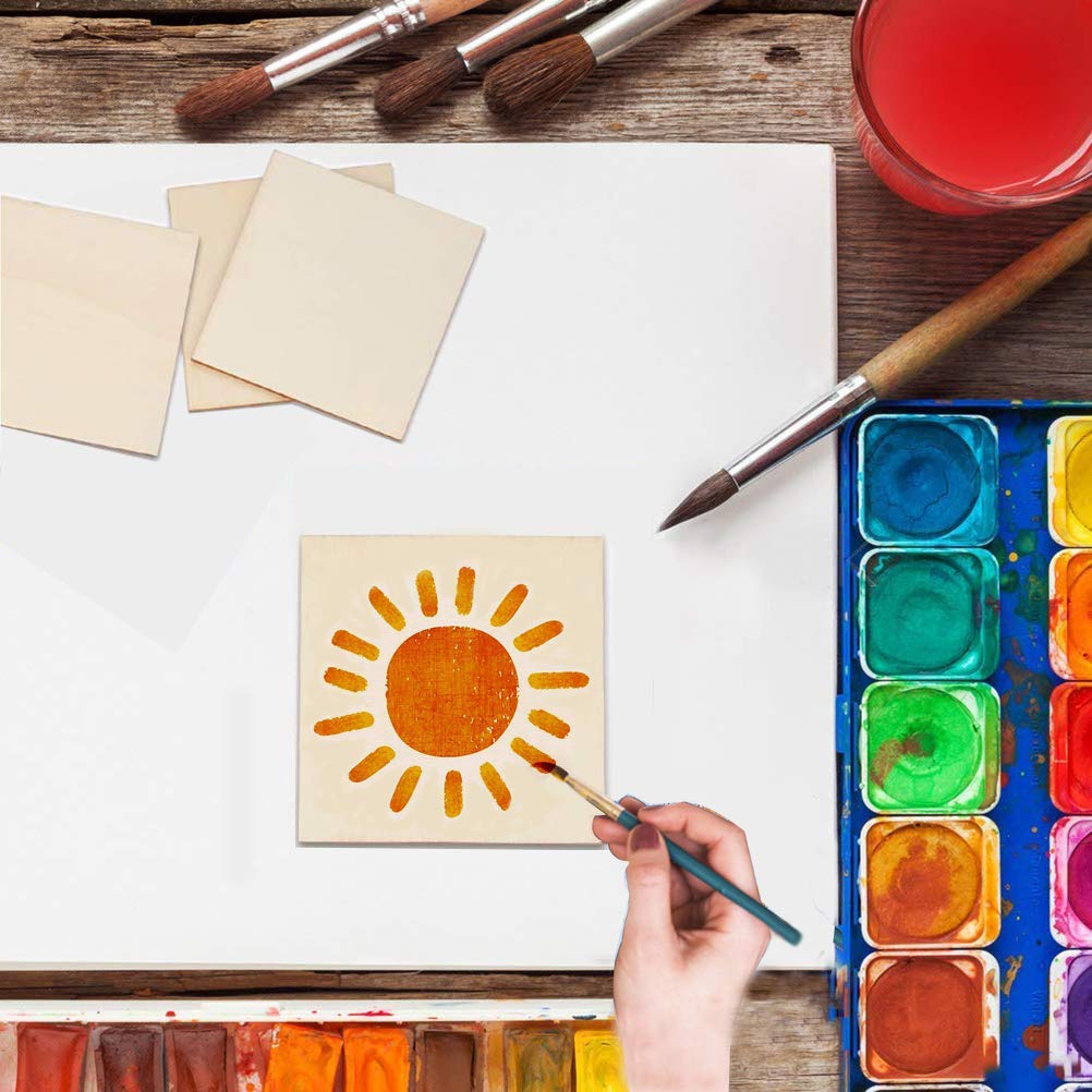 Balsa Wood Sheets Wood Pieces 50 Pcs 4x4 Inch Wooden Cutout Tiles Blank Wood Slices Wooden Squares for DIY Crafts Home Decoration Painting Staining Thiecoc