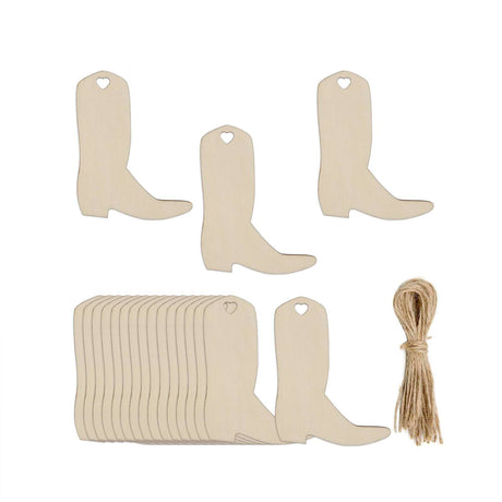 20pcs Cowboy Boots Wooden Cutouts DIY Crafts Embellishments Boots Shapes Unfinished Wood Gift Tags Ornaments for Wedding Birthday Baby Shower JANOU