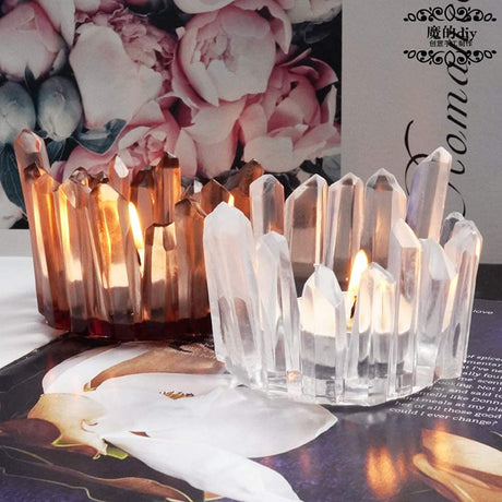 ResinWorld 3 Pack Cylinder Candlestick Epoxy Casting Molds + 2 Pack Crystal Shape Tea Light Candle Holder Molds ResinWorld