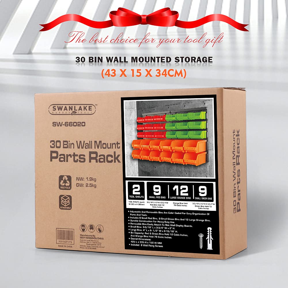 SWANLAKE 30PCS Wall Mounted Storage Bins, Plastic Garage Rack,Screw Storage,Tool Organizers. SWANLAKE GARDEN TOOLS