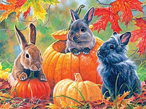 Cra-Z-Art - RoseArt - Abraham Hunter - Pumpkin Patch Bunnies - 500 Piece Jigsaw Puzzle - WoodArtSupply