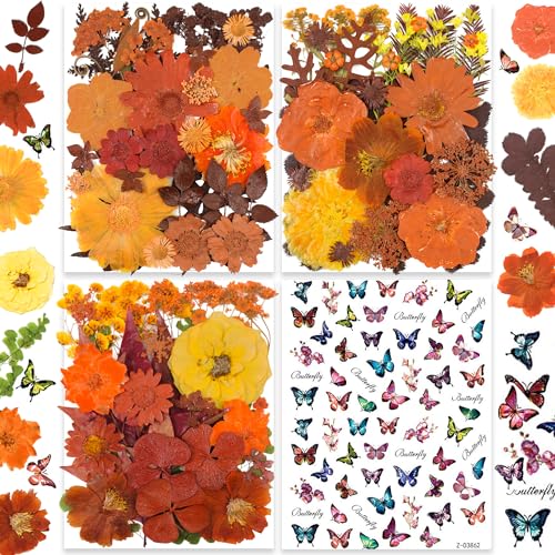 141PCS Brown Fall Dried Pressed Flowers for Resin - Youthbro Real Nature Flowers Herb Set for Christmas DIY Candle Soap Vase Making Nail Card - WoodArtSupply