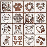 16 Pieces Dog Stencils Dog Paw Print Stencil Love Sunflower Heart Dog Stencils for Painting on Wood Reusable Painting Templates for DIY Crafts Boqon