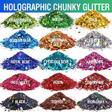 LEOBRO Holographic Chunky Glitter, 15 Colors Glitter, Craft Glitter for Resin, Nail Glitter, Festival Cosmetic Hair Face Body Glitter, Glitter Flakes LEOBRO