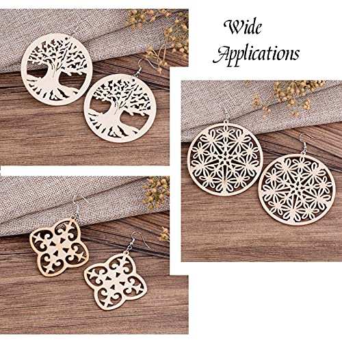 FASHEWELRY 80pcs Unfinished Filigree Flower Tree of Life Wooden Dangle Earring Pendants Natural Hollow Blank Wood Cutouts with 80pcs Jump Rings, FASHEWELRY