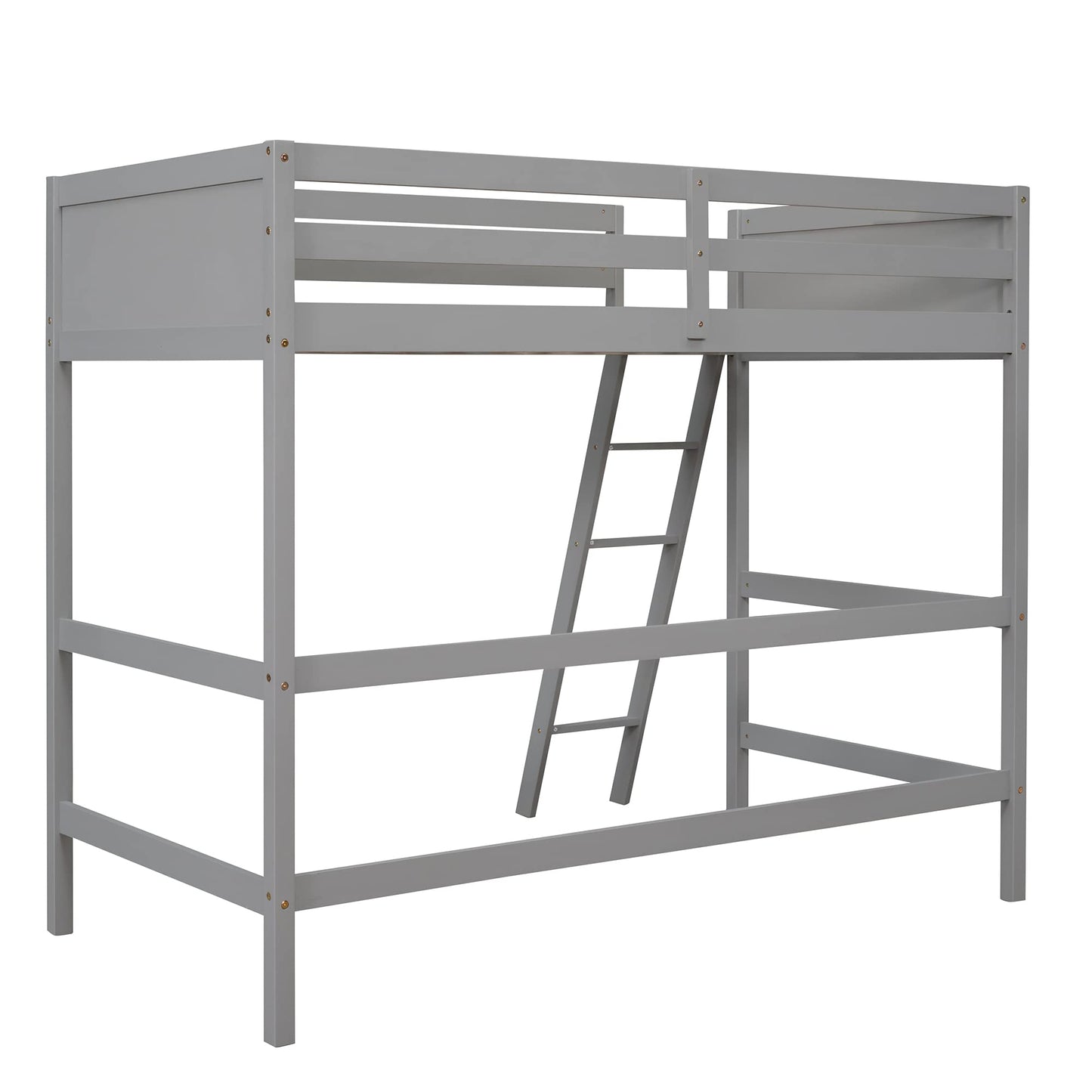 Harper & Bright Designs Grey Twin Size Wooden Loft Bed with Ladder for Kids and Teens - WoodArtSupply