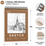 iBayam 9" x 12" Premium Sketch Book Set, 1-Pack Spiral Bound Drawing Paper, 100 Sheets (68lb/100gsm) Sketchbook, Acid-Free Art Drawing Painting iBayam