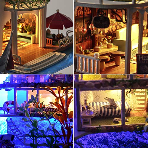 UniHobby DIY Miniature Dollhouse Kit,UniHobby DIY Dollhouse kit Tiny House Wooden Toy Gift with Furniture Dust Proof LED Lights for Adults UniHobby