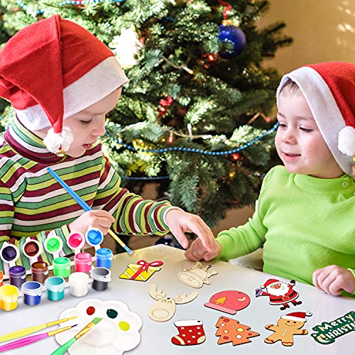 Springflower 36pcs Wooden Christmas Ornaments for Hanging Decorations,12 Styles Unfinished Wood Slices with Holes for Kids,DIY Craft Gift Toys with SpringFlower