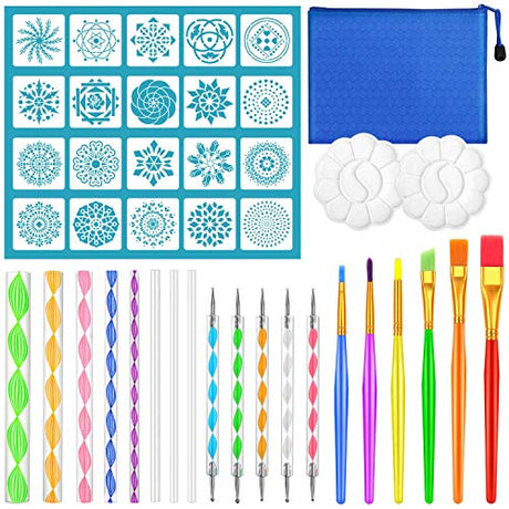Mandala Dotting Tool Art Kit, Audab 42 Pcs Mandala Rock Dotting Set with Stencil Templates, Stylus Pens Paint Tray and Paint Brushes for Mandala Rock Audab