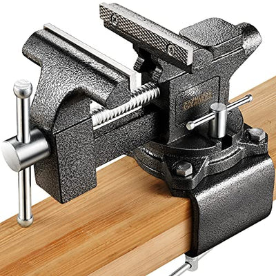 [Upgraded] Multi-Purpose Bench Vise 4-1/2", Table Vice For Workbench, Universal Clamping Vise With Heavy Duty Cast Iron, Multi-Jaw, Swivel Base, Easy