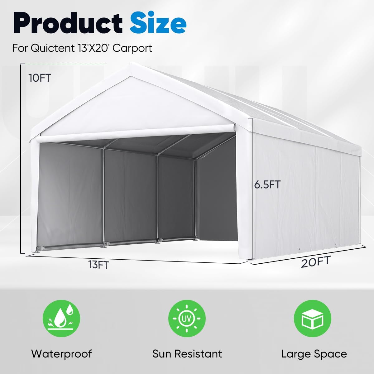 Quictent 13'X20' Heavy Duty Carport Galvanized Car Canopy Garage Outdoor Boat Shelter with Reinforced Frame - White - WoodArtSupply