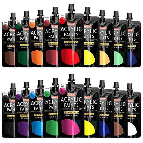 Shuttle Art Acrylic Paint, 18 Colors Acrylic Paint Pouches (120ml/4.06oz), Artist Grade Acrylic Paint Set, Rich Pigments, Non-Toxic for Artists, Shuttle Art