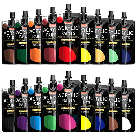 Shuttle Art Acrylic Paint, 18 Colors Acrylic Paint Pouches (120ml/4.06oz), Artist Grade Acrylic Paint Set, Rich Pigments, Non-Toxic for Artists, Shuttle Art