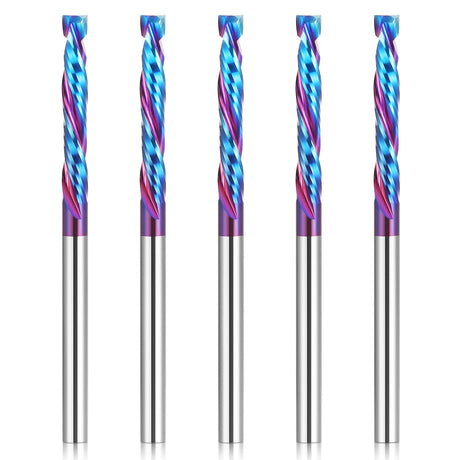 HQMaster Up & Down Cut Bit 1/8" Shank Compression Bit Spiral CNC Router Bits End Mill Tungsten Carbide Milling Cutter Set 5 Pack HQMaster