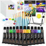 Nicpro Kid Paint Set, 34 PCS Painting Supplies Party Kit Non Toxic,12 Colors Acrylic Paint, Table Easel, 6 Canvas Panels, 10 Brushes, Paper Pad, Nicpro