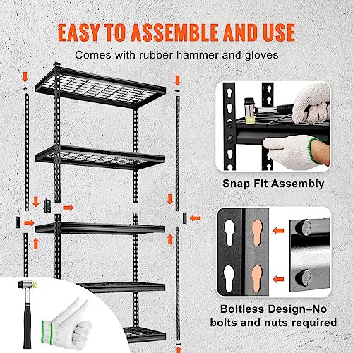 VEVOR Storage Shelving Unit, 5-Tier Adjustable, 2000 lbs Capacity, Heavy Duty Garage Shelves Metal Organizer Wire Rack, Black, 36" L x 16" W x 72" H VEVOR